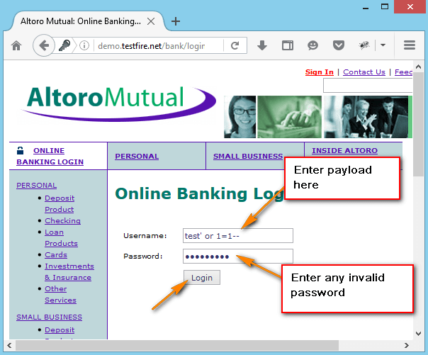 Security Testing - TestFire Demo Application - Login Screen Security Testing - TestFire Demo Application - Login Screen