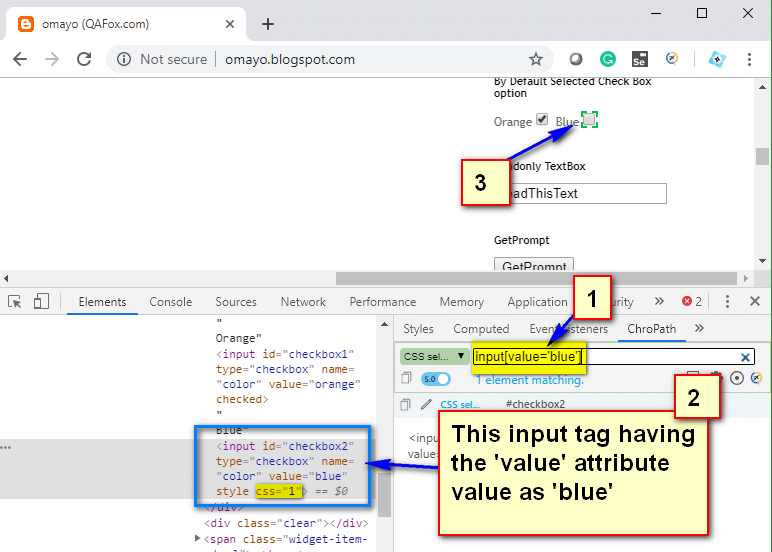 Relative CSS Selectors - input value blue