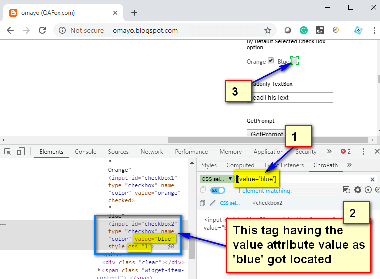Relative CSS Selectors - value blue