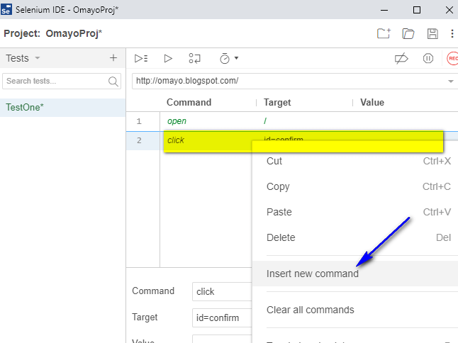 cconc Selenium IDE - insert