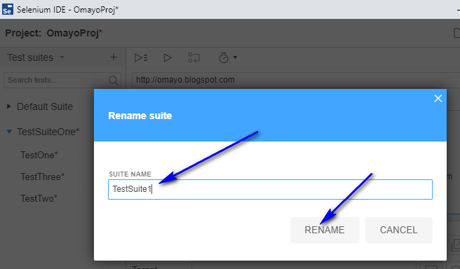 Test Suite Options Selenium IDE - Renamed